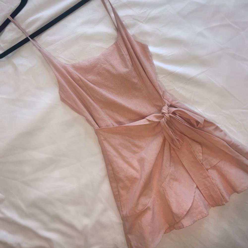 Linen tie dress in blush